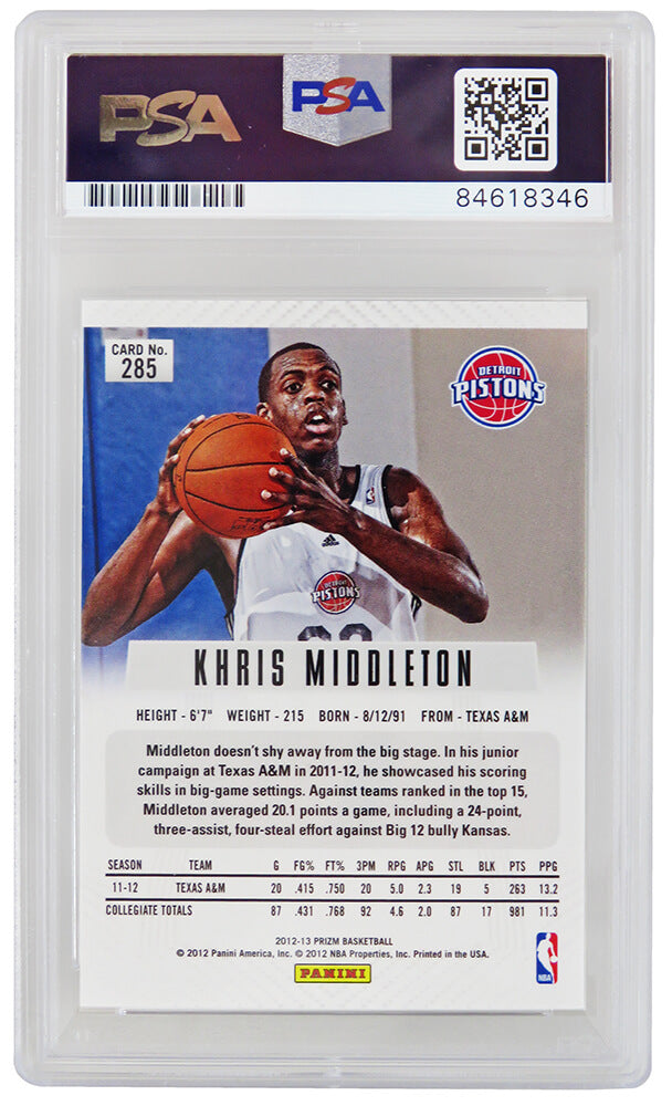 Khris Middleton Signed Detroit Pistons 2012 Panini Prizm Rookie Card #285 (PSA Encapsulated)