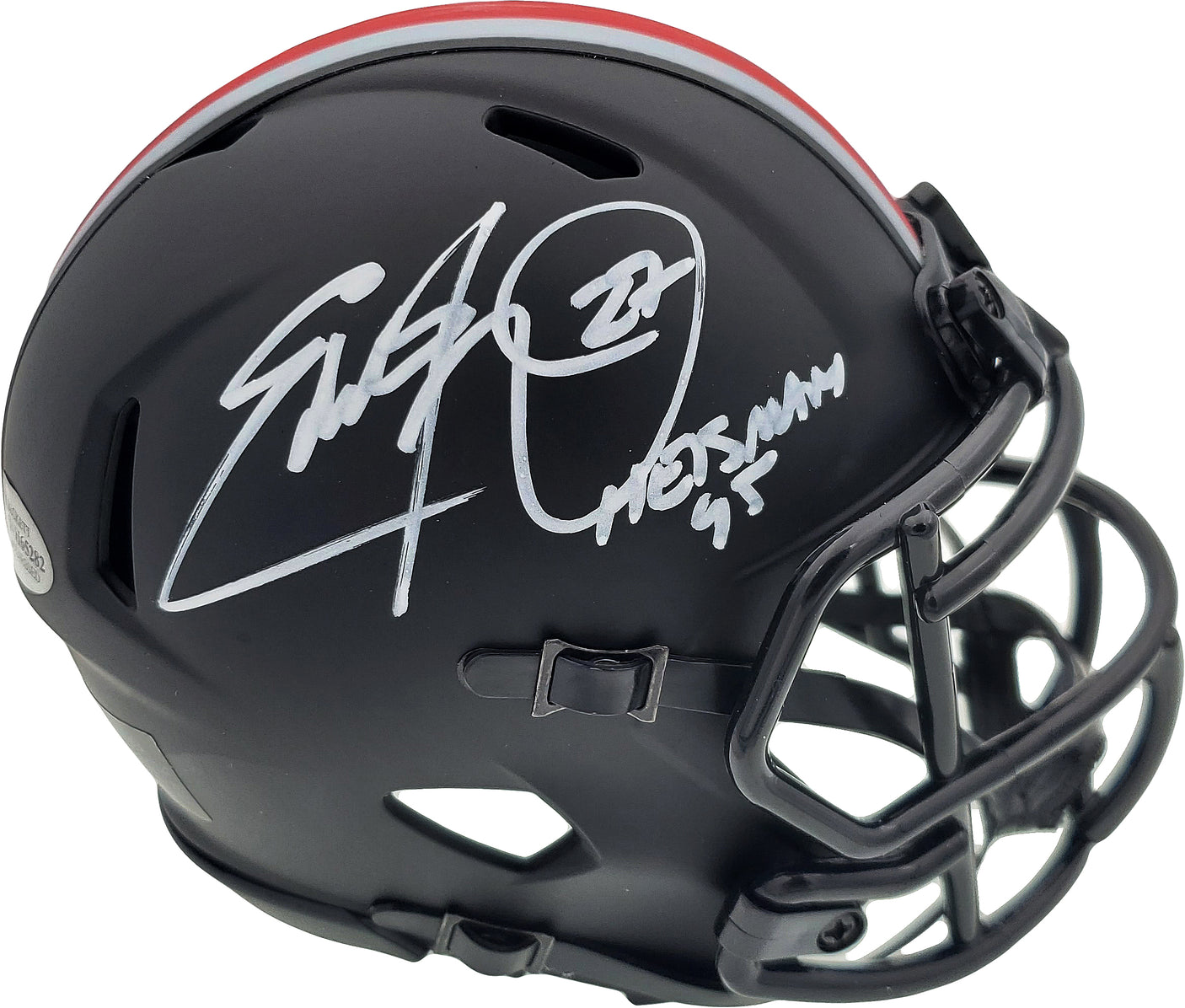 Eddie George Autographed Ohio State Buckeyes Eclipse Black Speed Mini Helmet "Heisman 95" Beckett BAS Stock #192190