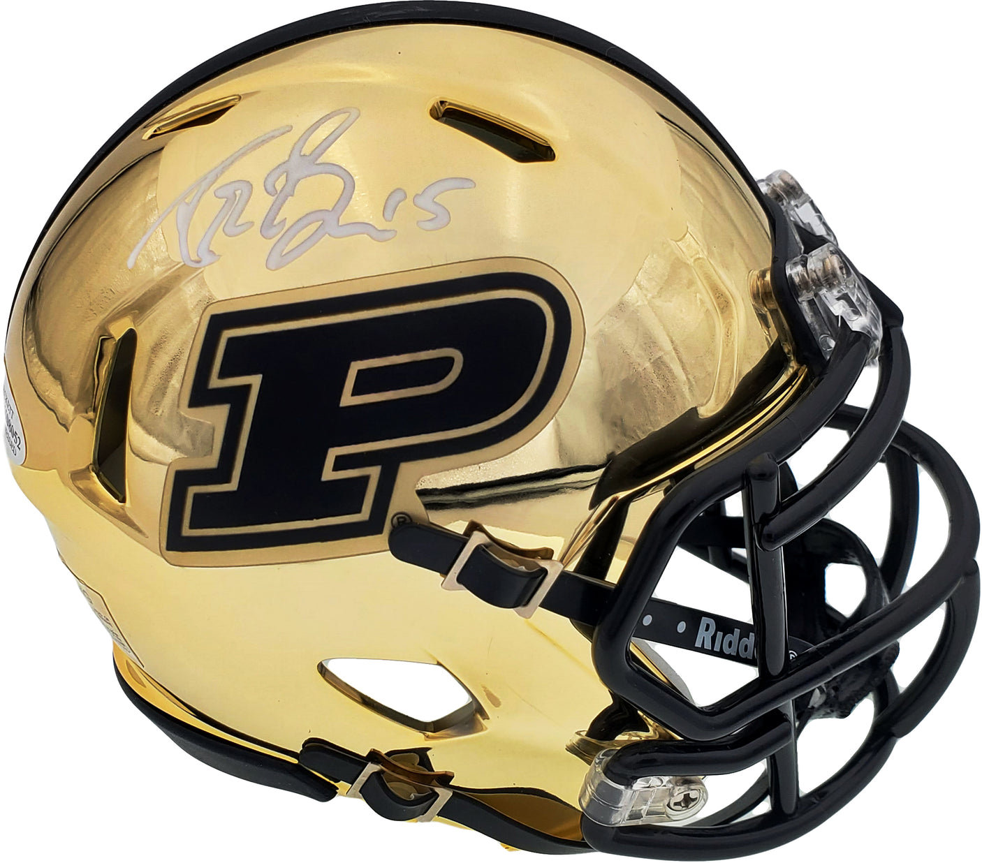 Drew Brees Autographed Purdue Boilermakers Chrome Gold Speed Mini Helmet Beckett BAS Stock #191123