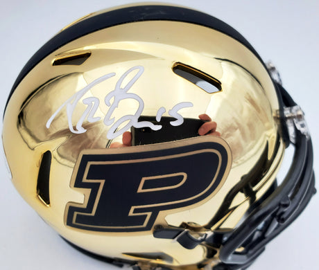 Drew Brees Autographed Purdue Boilermakers Chrome Gold Speed Mini Helmet Beckett BAS Stock #191123