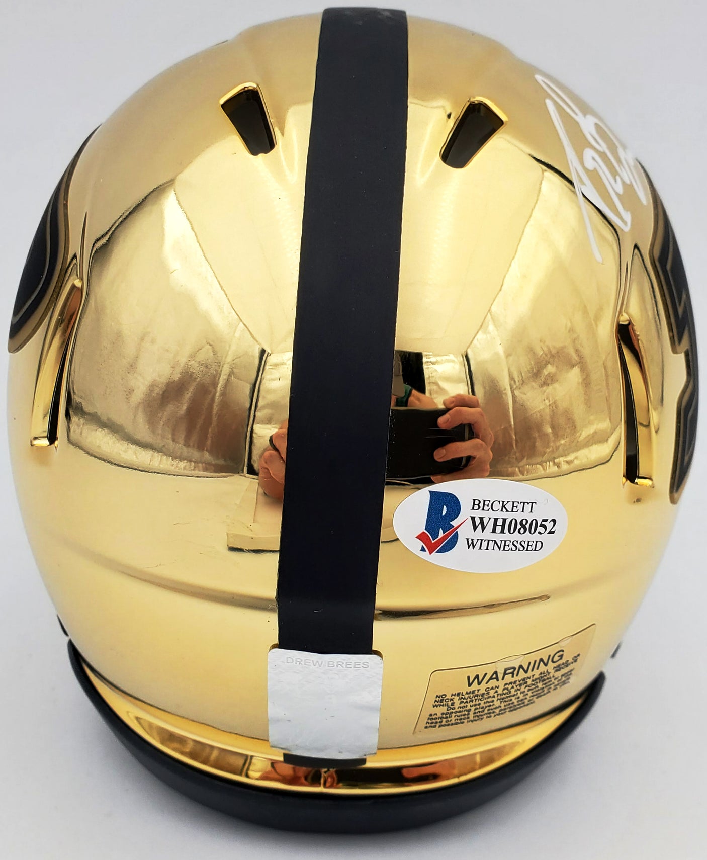 Drew Brees Autographed Purdue Boilermakers Chrome Gold Speed Mini Helmet Beckett BAS Stock #191123