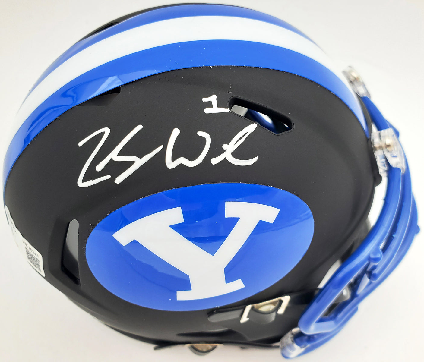 Zach Wilson Autographed BYU Cougars Black Speed Mini Helmet Beckett BAS Stock #191115