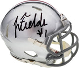 Justin Fields Autographed Ohio State Buckeyes Silver Speed Mini Helmet Beckett BAS Stock #189797