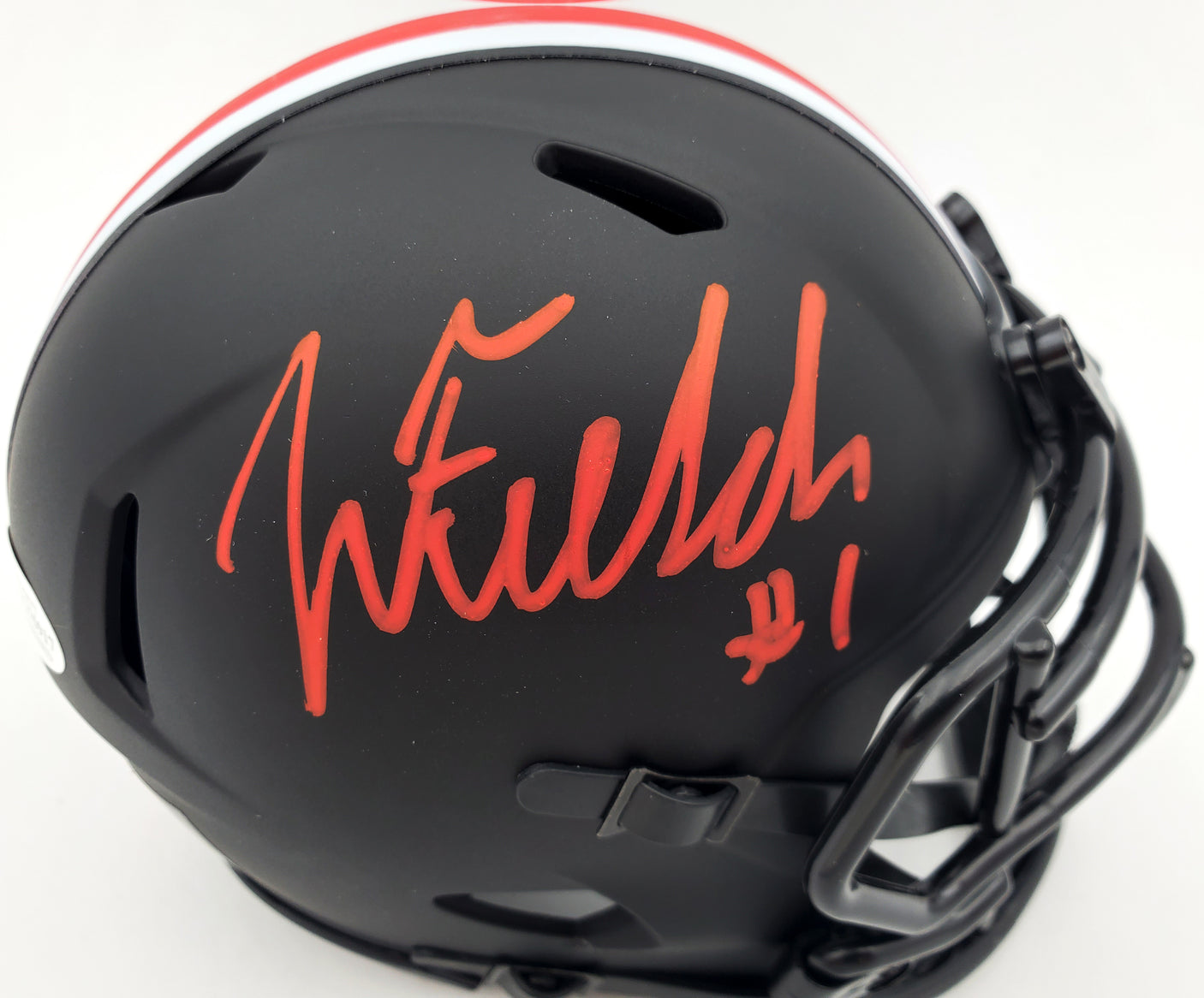 Justin Fields Autographed Ohio State Buckeyes Eclipse Black Speed Mini Helmet Beckett BAS Stock #189796