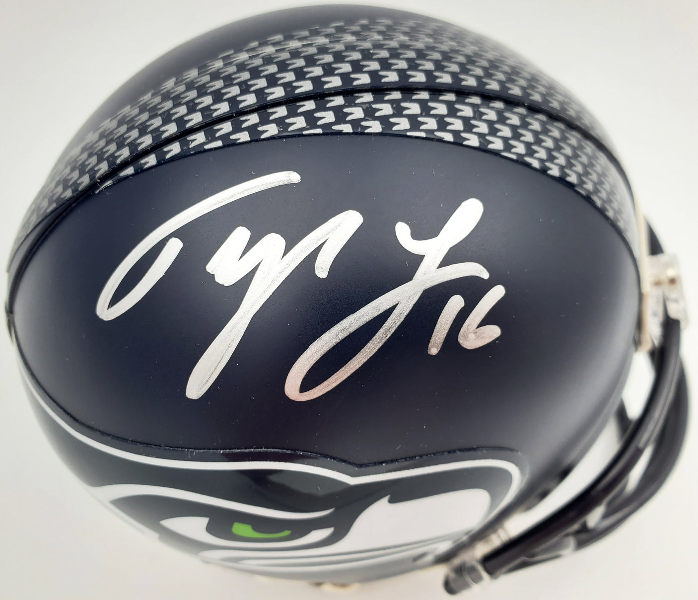 Tyler Lockett Autographed Seattle Seahawks Mini Helmet In Silver MCS Holo Stock #182258