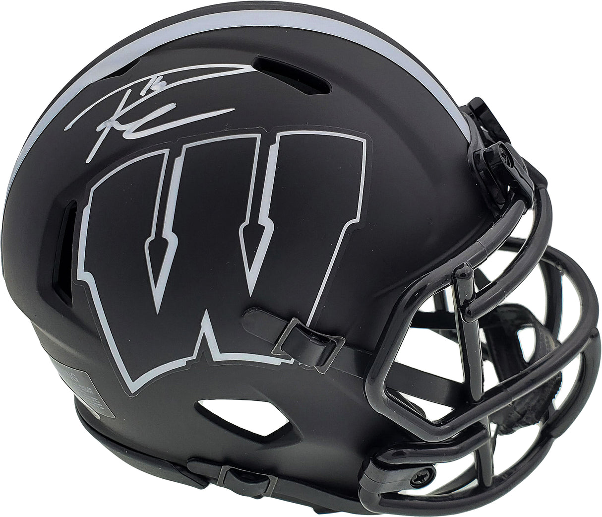 Russell Wilson Autographed Wisconsin Badgers Black Eclipse Speed Mini Helmet RW Holo & Beckett BAS Stock #182238