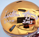 Florida State Seminoles Heisman Trophy Winners Jameis Winston, Chris Weinke & Charlie Ward Autographed Gold Chrome Speed Mini Helmet With Inscriptions Beckett BAS Stock #181853