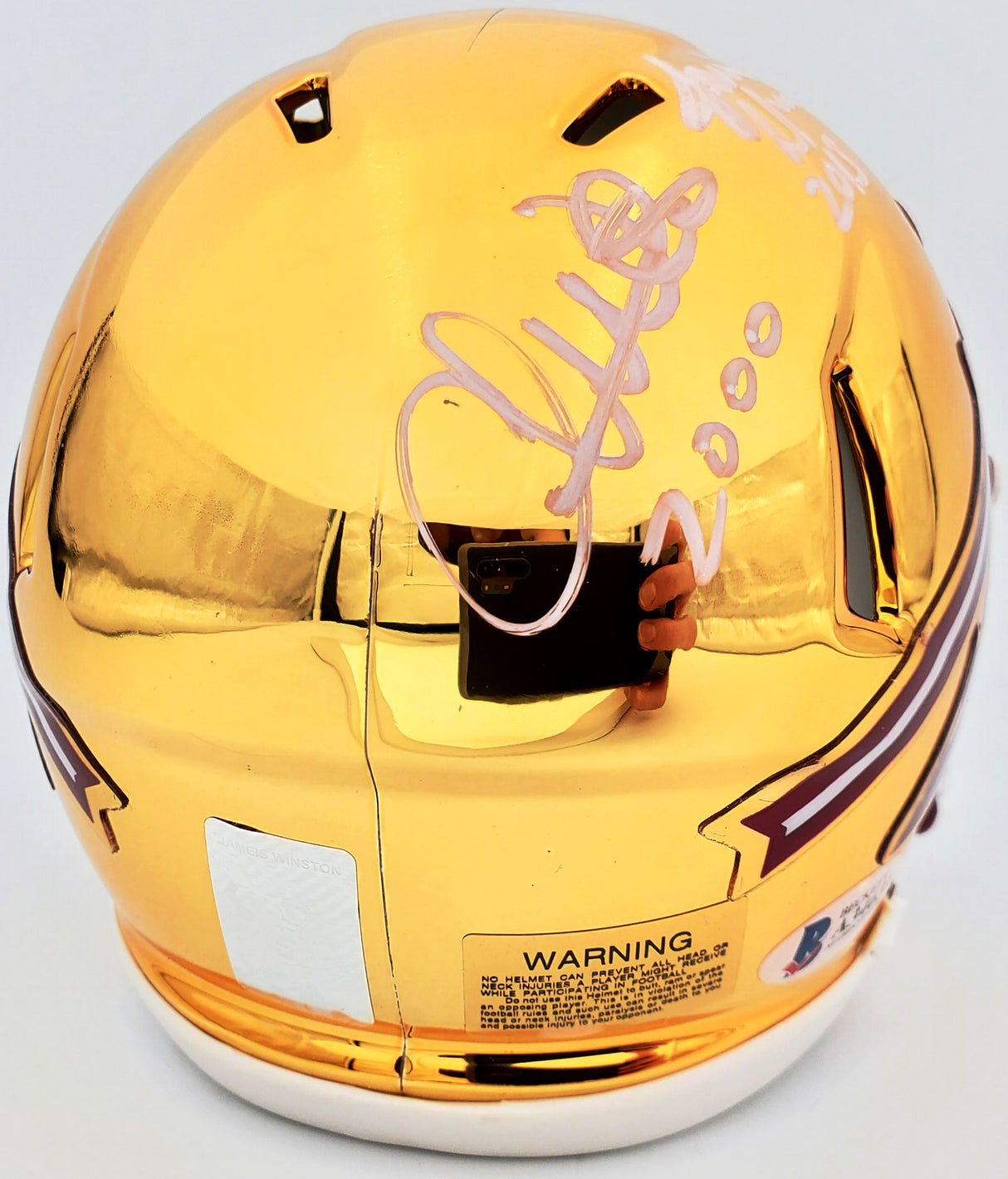 Florida State Seminoles Heisman Trophy Winners Jameis Winston, Chris Weinke & Charlie Ward Autographed Gold Chrome Speed Mini Helmet With Inscriptions Beckett BAS Stock #181853