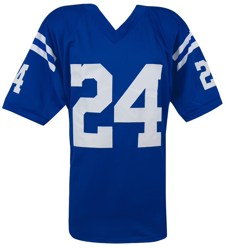 Lenny Moore Signed Blue Throwback Custom Football Jersey w/HOF 75