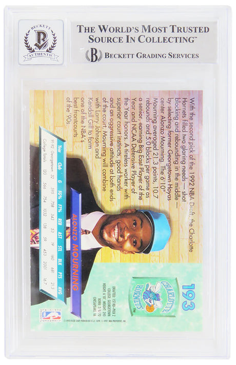 Alonzo Mourning Signed Charlotte Hornets 1992-93 Fleer Ultra Rookie Basketball Card #193 - (Beckett - Auto Grade 10)