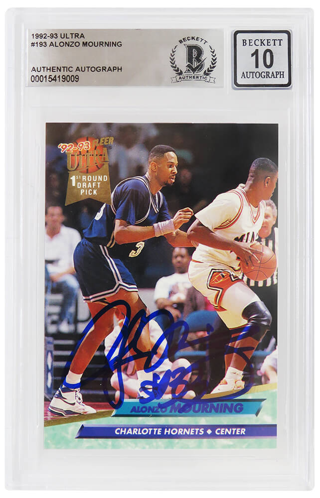 Alonzo Mourning Signed Charlotte Hornets 1992-93 Fleer Ultra Rookie Basketball Card #193 - (Beckett - Auto Grade 10)