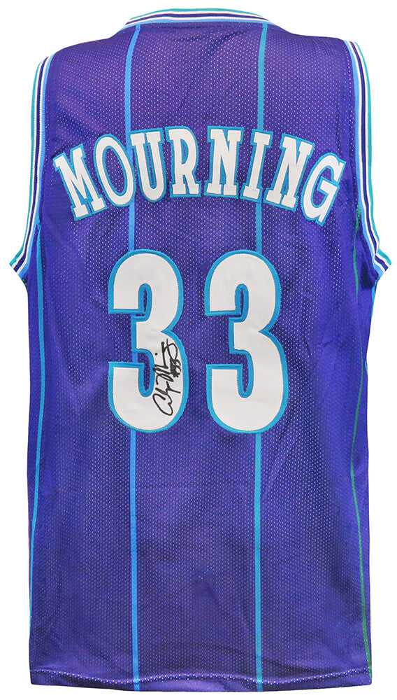 Alonzo Mourning Signed Purple Throwback Custom Basketball Jersey