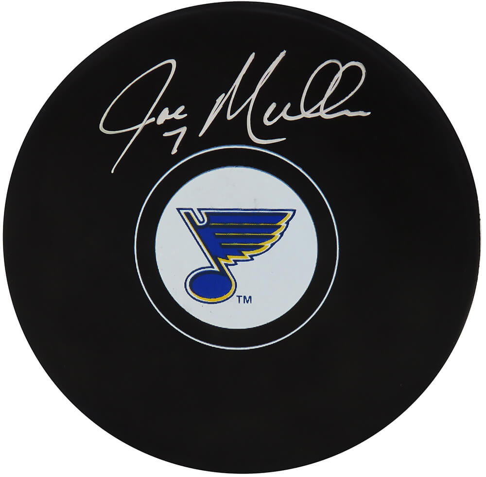 Joe Mullen Signed St Louis Blues Logo Hockey Puck