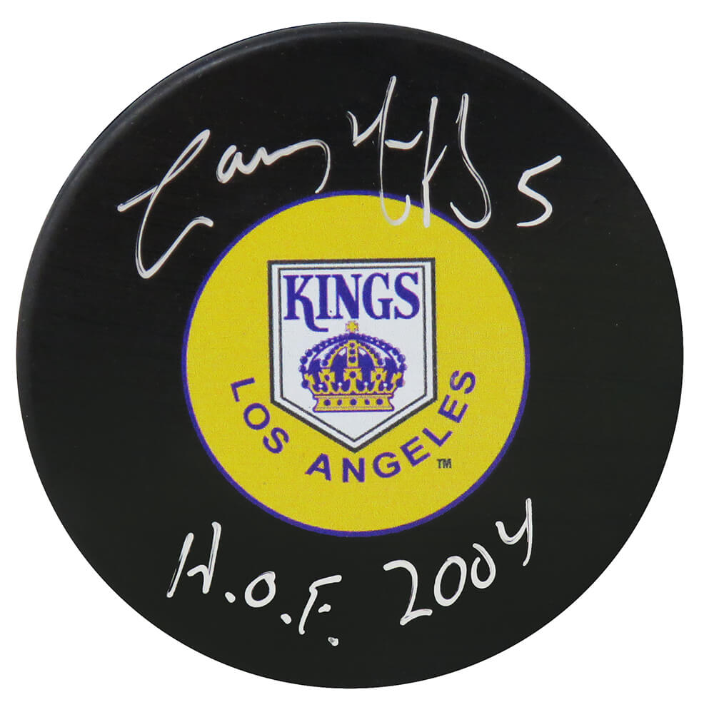 Larry Murphy Signed Los Angeles Kings Throwback Logo Hockey Puck w/HOF 2004