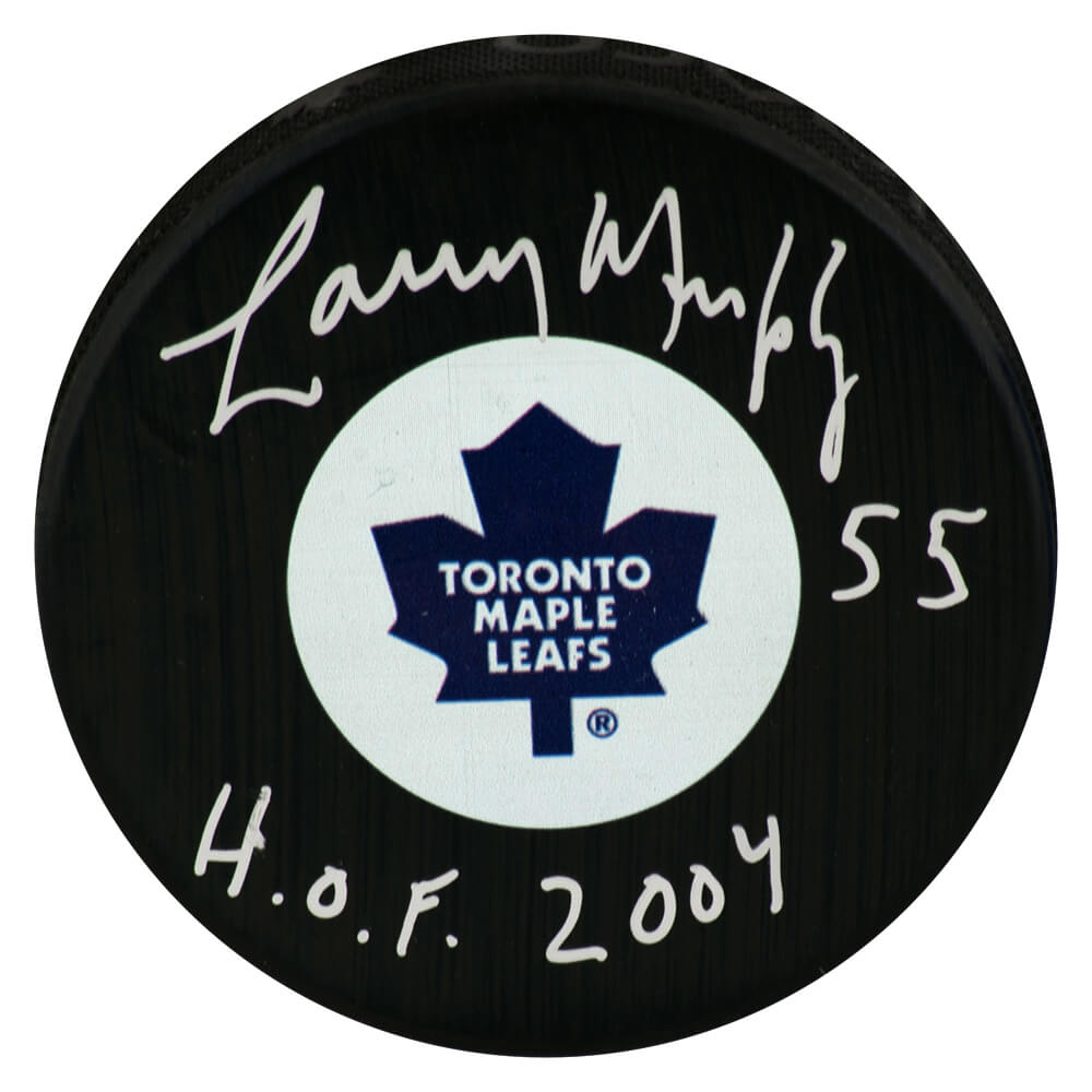 Larry Murphy Signed Maple Leafs Logo Hockey Puck w/HOF 2004