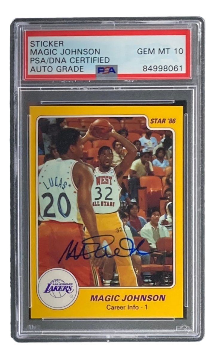 Magic Johnson Signed LA Lakers 1986 Star #6 Trading Card PSA/DNA Gem MT 10 - Sports Integrity