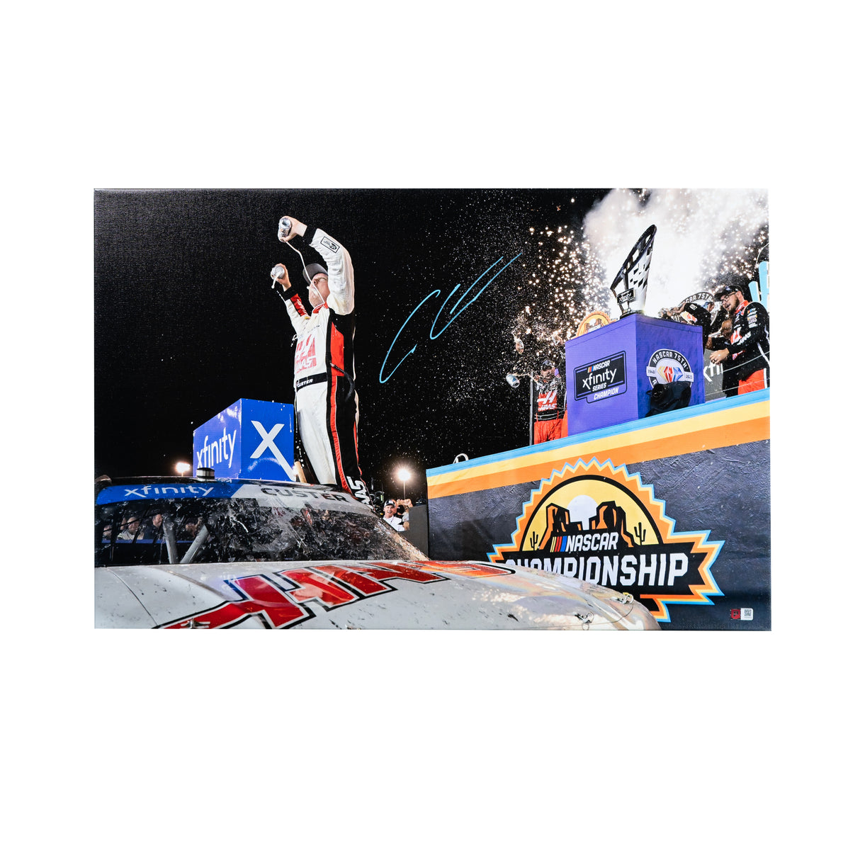 Cole Custer Signed 2023 NASCAR Xfinity Series Championship Victory Lane 20x30 Gallery Wrapped Photo on SpeedCanvas (PA)