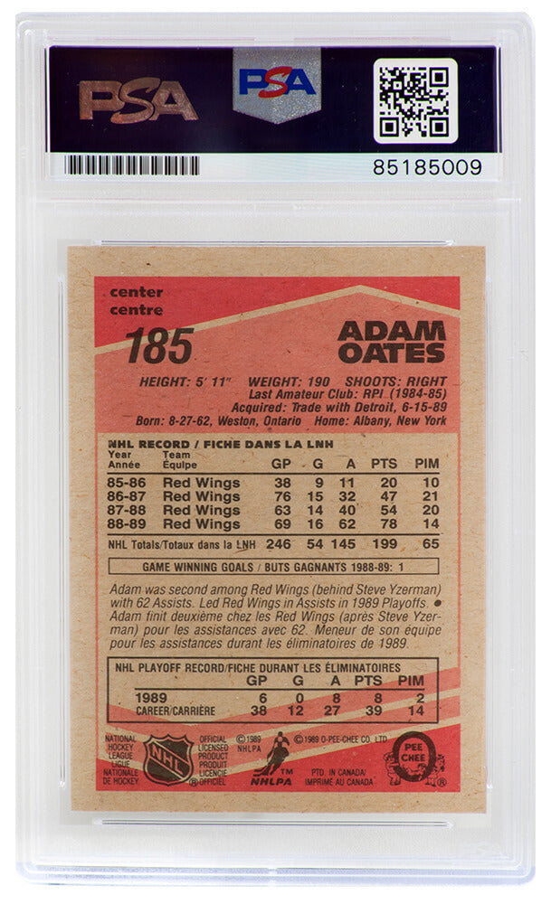 Adam Oates Signed St Louis Blues 1989 O-Pee-Chee Hockey Trading Card #185 - (PSA Encapsulated)