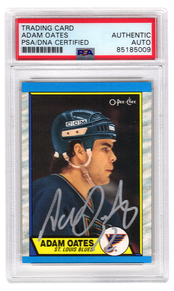 Adam Oates Signed St Louis Blues 1989 O-Pee-Chee Hockey Trading Card #185 - (PSA Encapsulated)