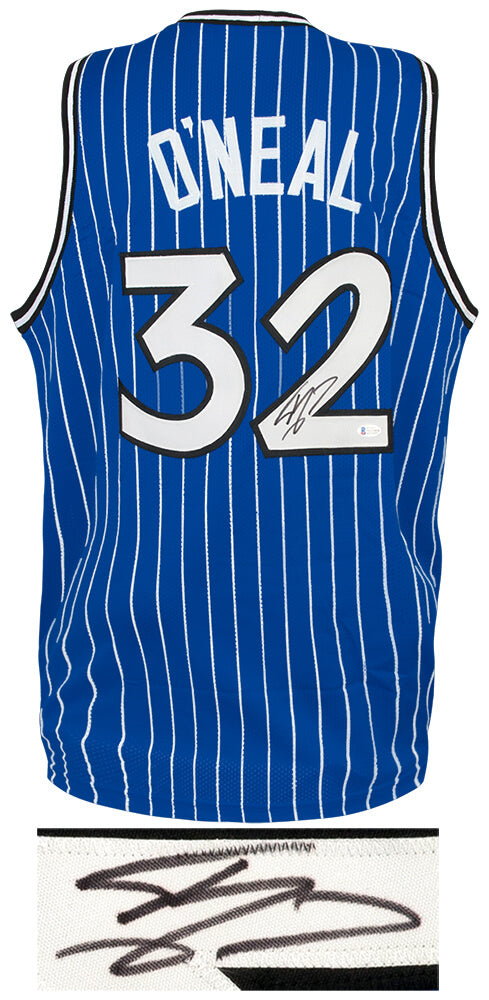 Shaquille O'Neal Signed Blue Throwback Custom Basketball Jersey - (Beckett)