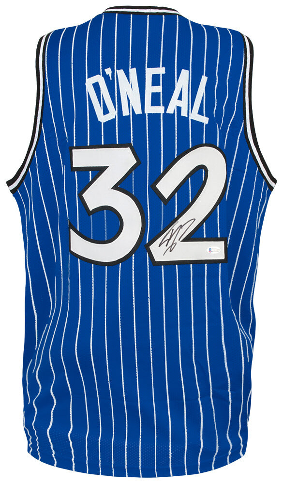 Shaquille O'Neal Signed Blue Throwback Custom Basketball Jersey - (Beckett)