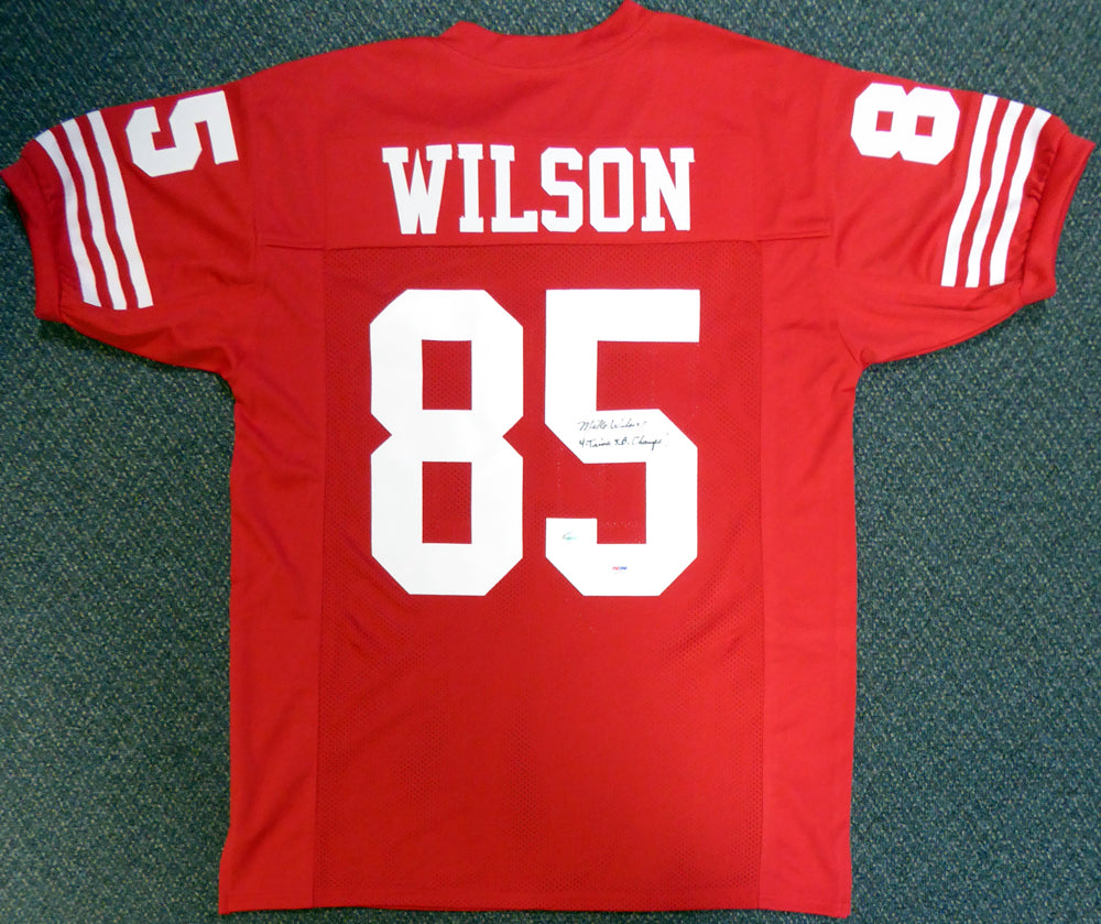 San Francisco 49ers Mike Wilson Autographed Red Jersey "4X SB Champs!" PSA/DNA Stock #104071