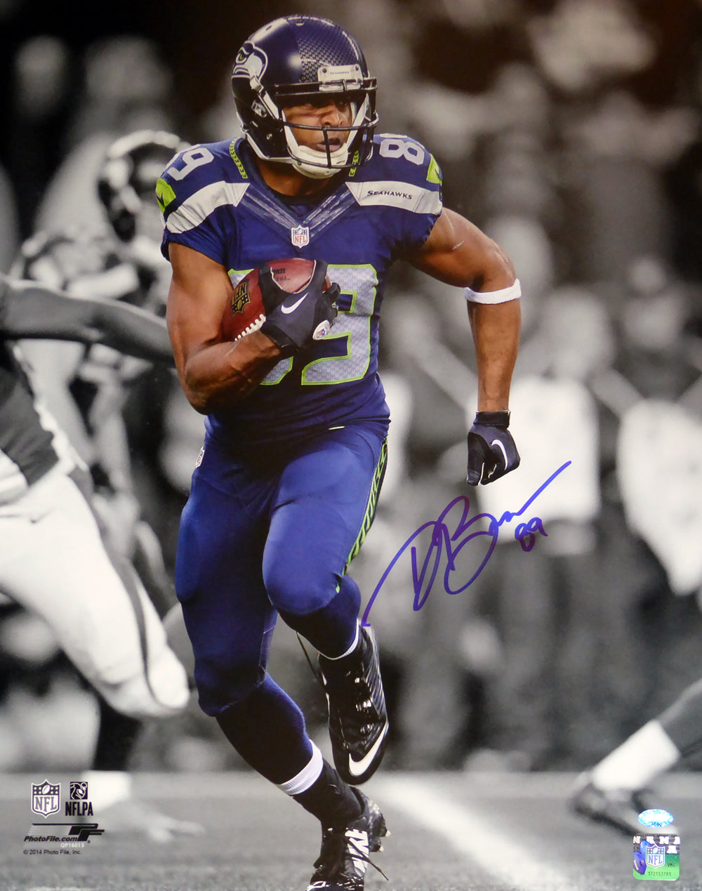 Doug Baldwin Autographed 16x20 Photo Seattle Seahawks In Blue MCS Holo Stock #104873