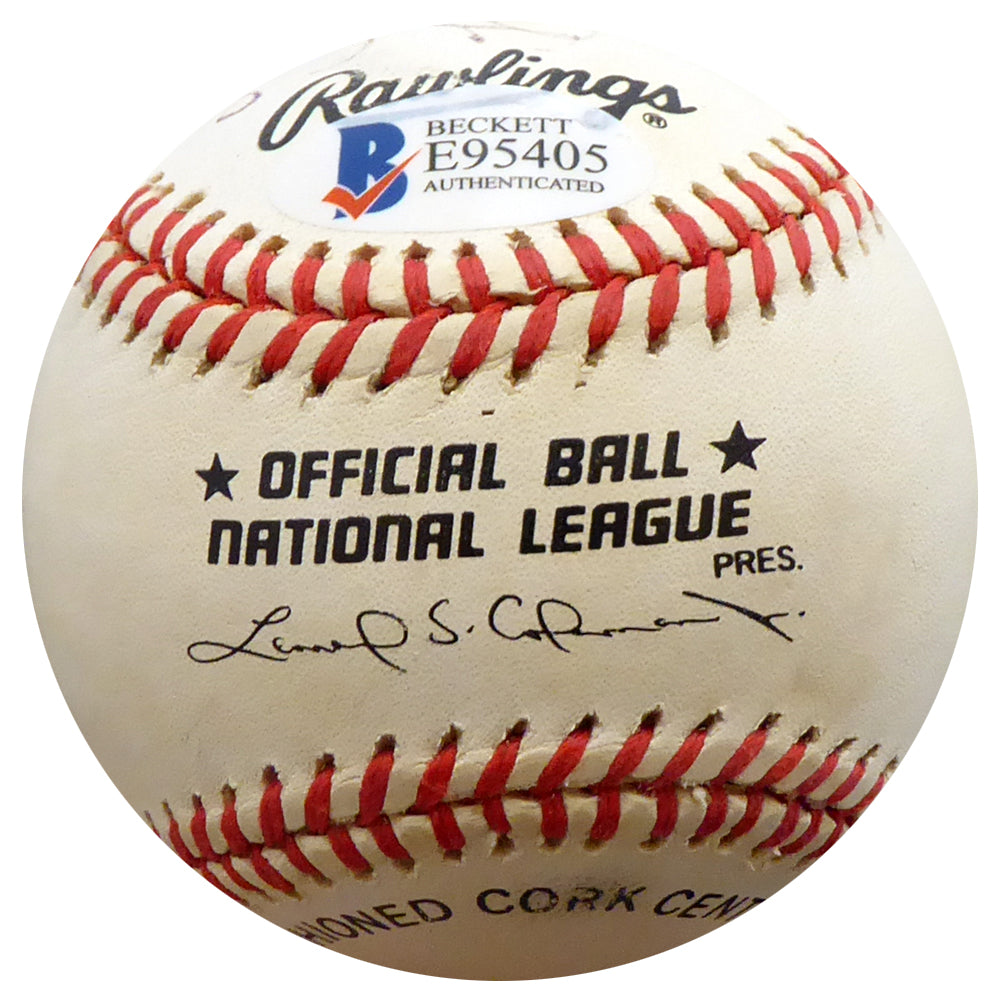 Hank Aaron Autographed Official NL Baseball Atlanta Braves "Home Run King" Beckett BAS #E95405