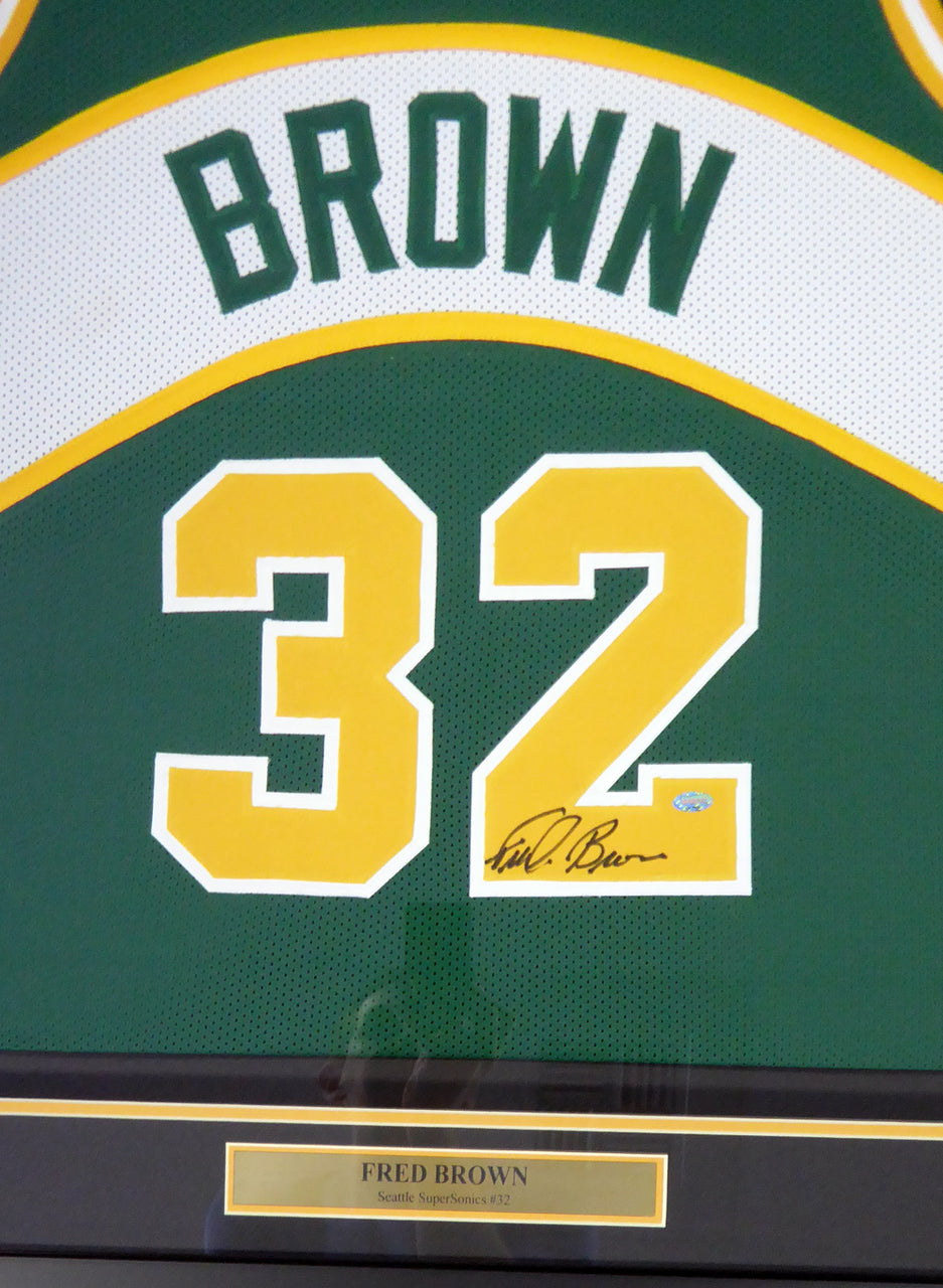 Seattle Sonics "Downtown" Fred Brown Autographed Framed Green Jersey MCS Holo Stock #107766