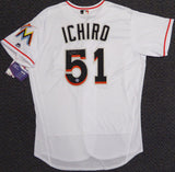 Miami Marlins Ichiro Suzuki Autographed White Majestic Authentic Flex Base Jersey Size 48 IS Holo Stock #107891