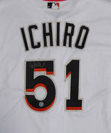 Miami Marlins Ichiro Suzuki Autographed White Majestic Authentic Flex Base Jersey Size 48 IS Holo Stock #107891