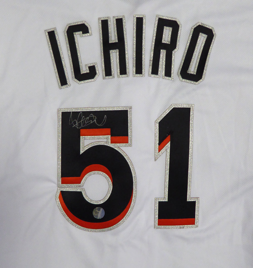 Miami Marlins Ichiro Suzuki Autographed White Majestic Authentic Flex Base Jersey Size 48 IS Holo Stock #107891