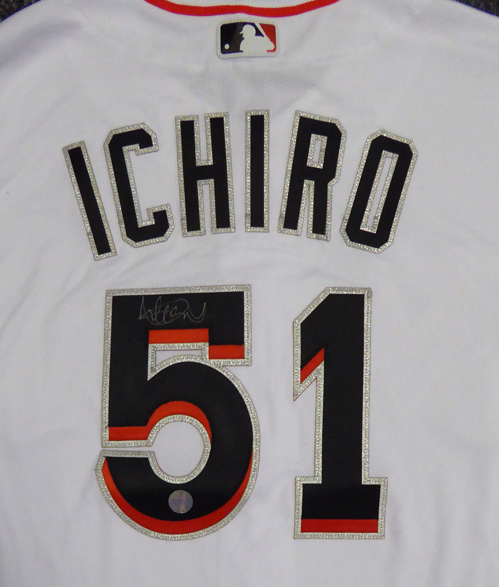 Miami Marlins Ichiro Suzuki Autographed White Majestic Authentic Flex Base Jersey Size 44 IS Holo Stock #107890