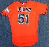 Miami Marlins Ichiro Suzuki Autographed Orange Majestic Authentic Flex Base Jersey Size 44 IS Holo Stock #111456