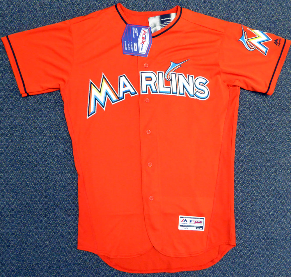 Miami Marlins Ichiro Suzuki Autographed Orange Majestic Authentic Flex Base Jersey Size 44 IS Holo Stock #111456