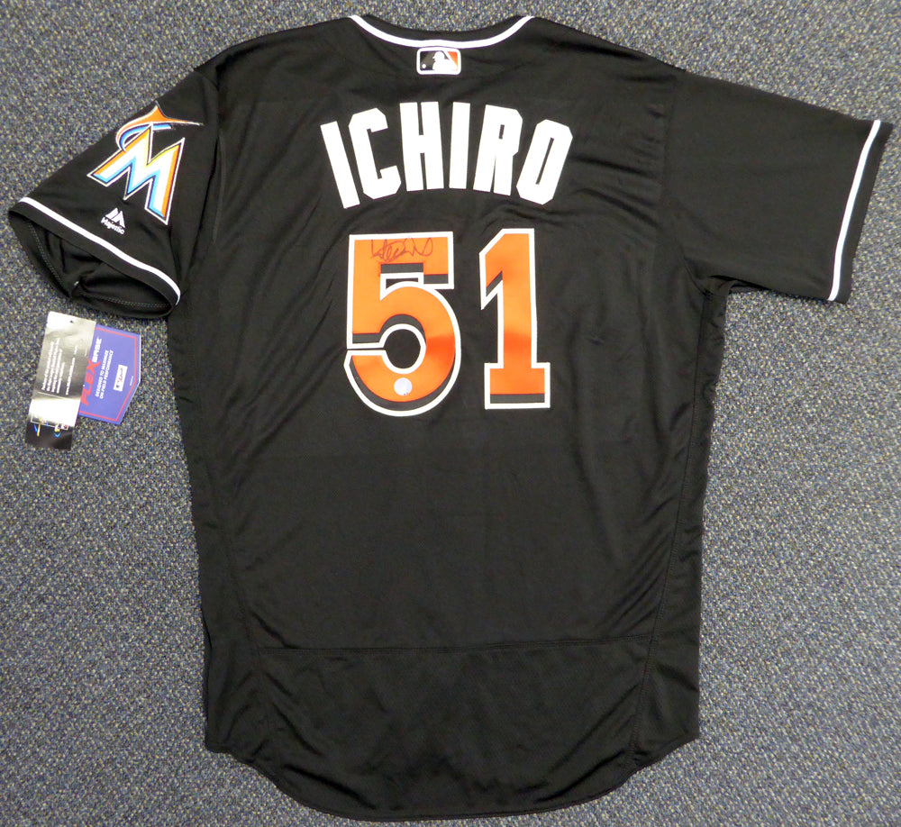 Miami Marlins Ichiro Suzuki Autographed Black Majestic Authentic Flex Base Jersey Size 48 IS Holo Stock #111459