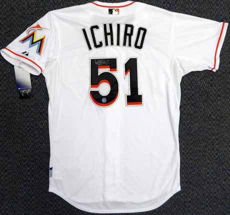 Miami Marlins Ichiro Suzuki Autographed White Majestic Authentic Cool Base Jersey Size 44 IS Holo Stock #111457