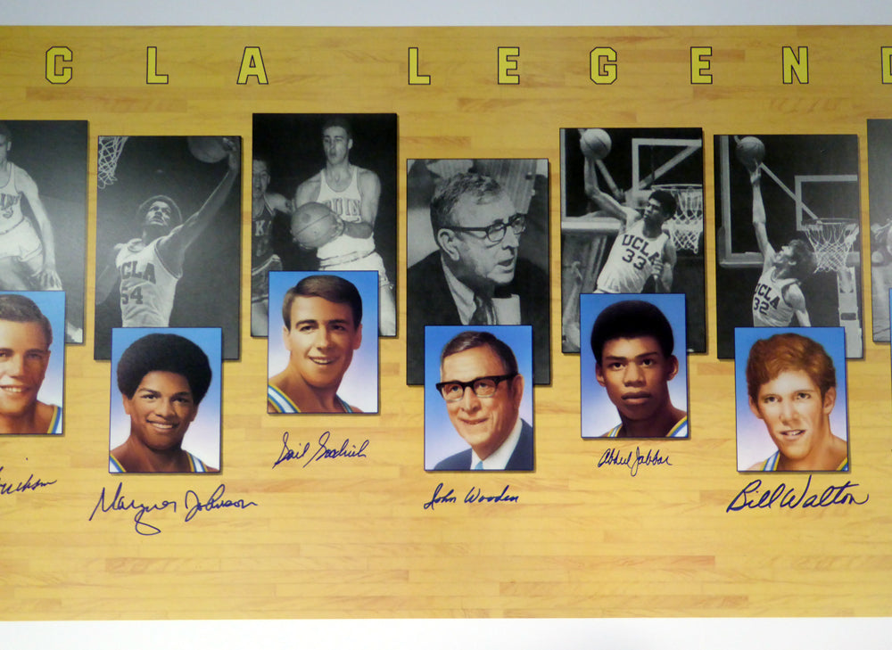 UCLA Bruins Legends Autographed 22x40 Lithograph With 7 Signatures Including Kareem Abdul-Jabbar, John Wooden & Bill Walton Beckett BAS Stock #121631