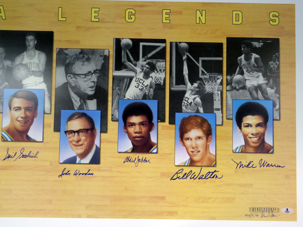 UCLA Bruins Legends Autographed 22x40 Lithograph With 7 Signatures Including Kareem Abdul-Jabbar, John Wooden & Bill Walton Beckett BAS Stock #121631