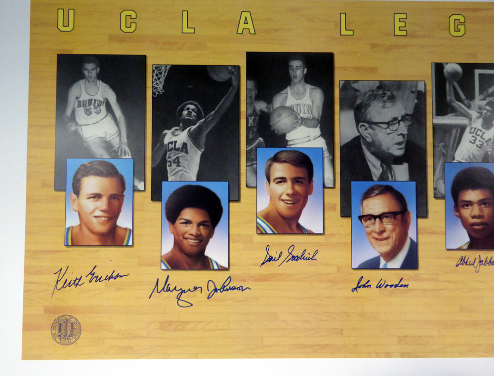 UCLA Bruins Legends Autographed 22x40 Lithograph With 7 Signatures Including Kareem Abdul-Jabbar, John Wooden & Bill Walton Beckett BAS Stock #121631