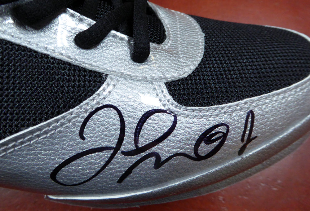 Floyd Mayweather Jr. Autographed Reebok Silver Boxing Shoes Beckett BAS Stock #121801