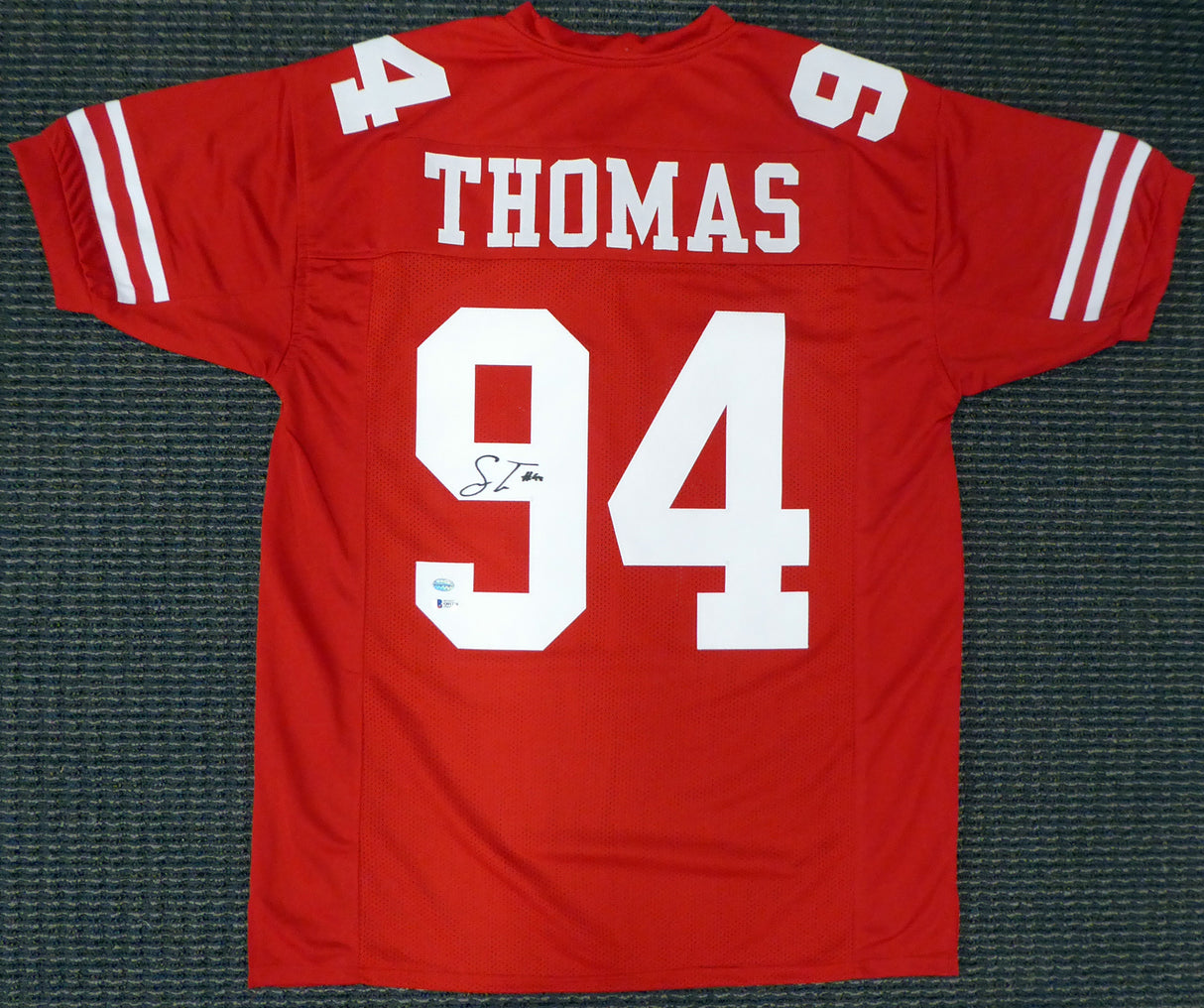 San Francisco 49ers Solomon Thomas Autographed Red Jersey Beckett BAS Stock #155796