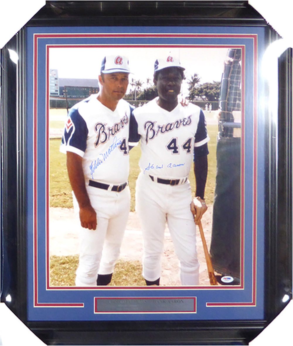 Hank Aaron & Eddie Mathews Autographed Framed 16x20 Photo Atlanta Braves PSA/DNA #X30527