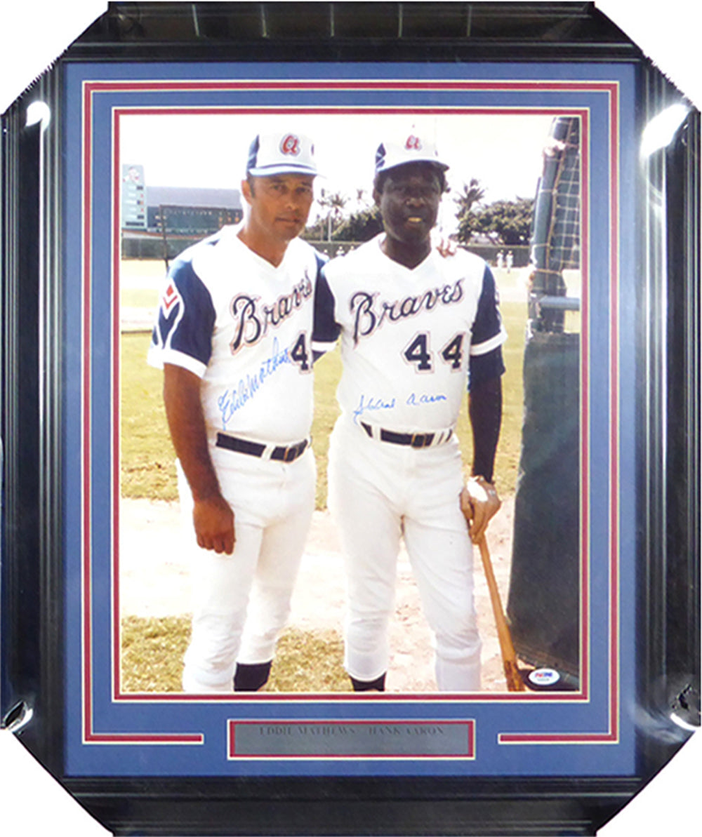 Hank Aaron & Eddie Mathews Autographed Framed 16x20 Photo Atlanta Braves PSA/DNA #X30528