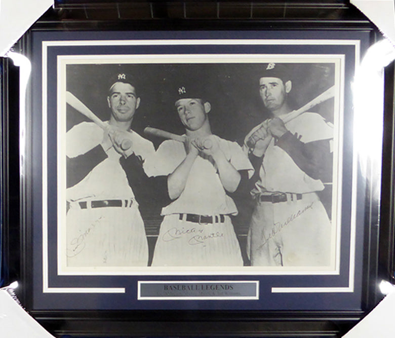 Mickey Mantle, Joe DiMaggio & Ted Williams Autographed Framed 16x20 Photo JSA #Z42381