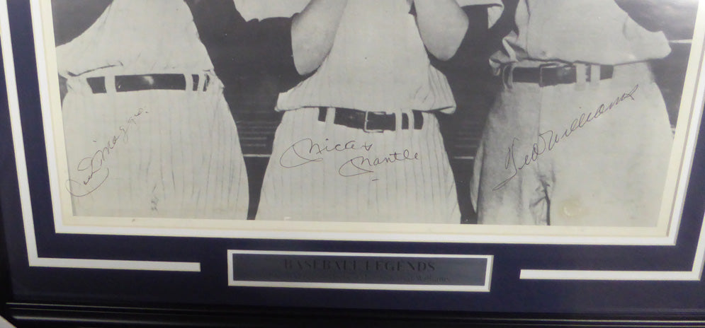 Mickey Mantle, Joe DiMaggio & Ted Williams Autographed Framed 16x20 Photo JSA #Z42381