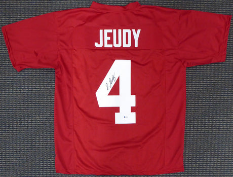 Alabama Crimson Tide Jerry Jeudy Autographed Red Jersey Beckett BAS Stock #159236