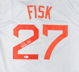 Boston Red Sox Carlton Fisk Autographed Framed Gray Jersey Beckett BAS Stock #177846