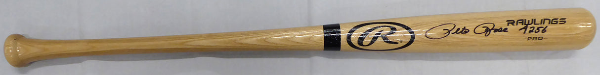 Pete Rose Autographed Blonde Rawlings Bat Cincinnati Reds "4256" In Black PR Holo Stock #177050