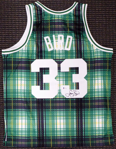 Boston Celtics Larry Bird Autographed Green Mitchell & Ness Private School Swingman Jersey Size L Beckett BAS Stock #177706